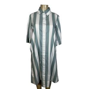 Atlantic-Pacific x LAKE Shirt Dress Womens XS Green/White Striped Pockets Resort